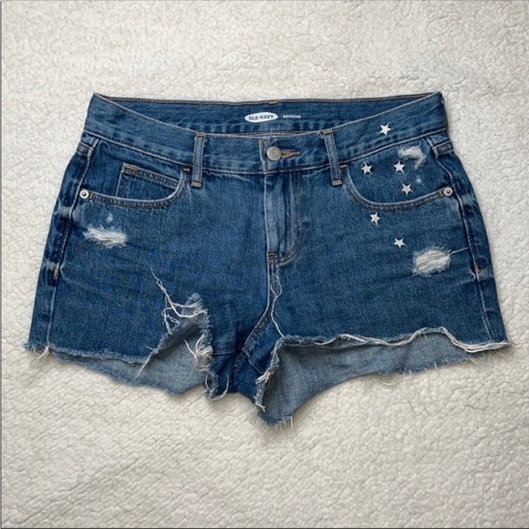 Old Navy Boyfriend Cut Off Jeans Denim embroidered Stars Distressed Size 0 - Picture 6 of 6